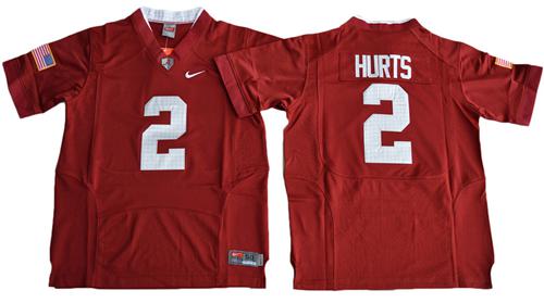Crimson Tide #2 Jalen Hurts Red Pro Combat Stitched Youth NCAA Jersey - Click Image to Close